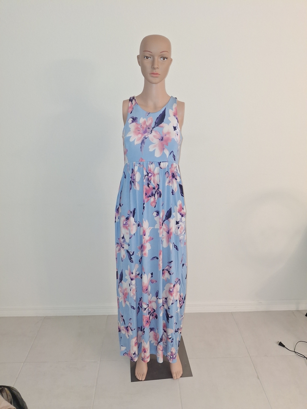 Blue Floral Maxi Dress - Sleeveless Summer Dress